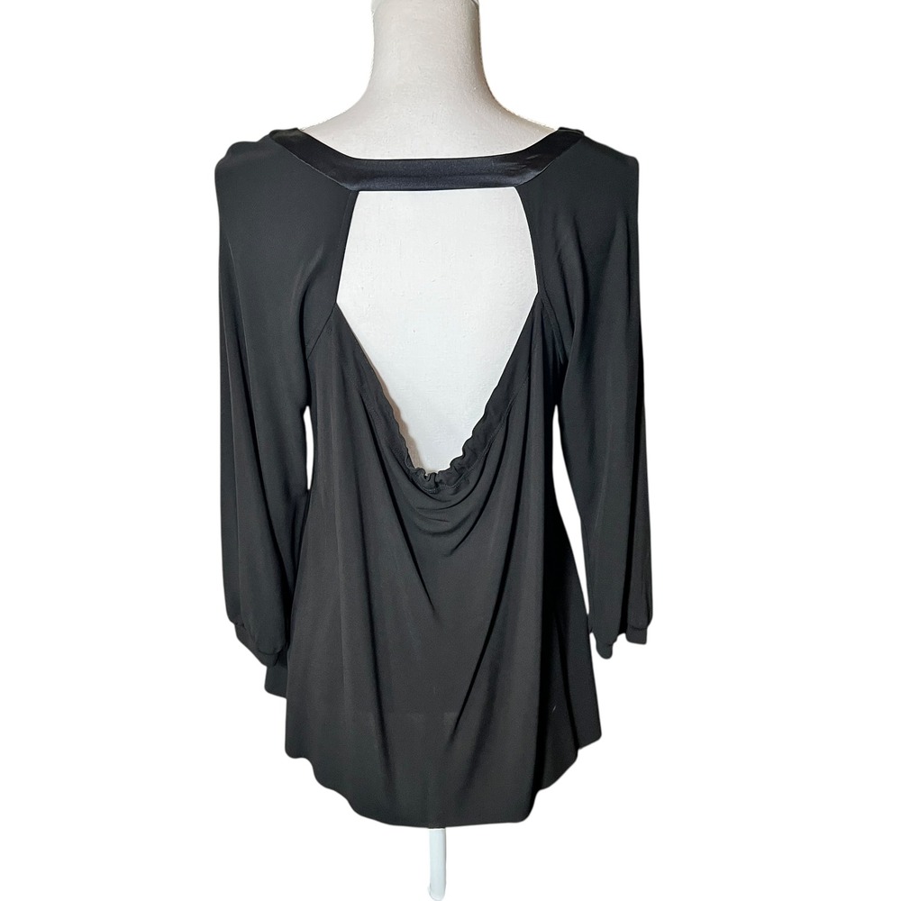 Graham & Spencer Black Keyhole Cutout Open Back Blouse Silk Trim Size Medium M - Picture 2 of 12